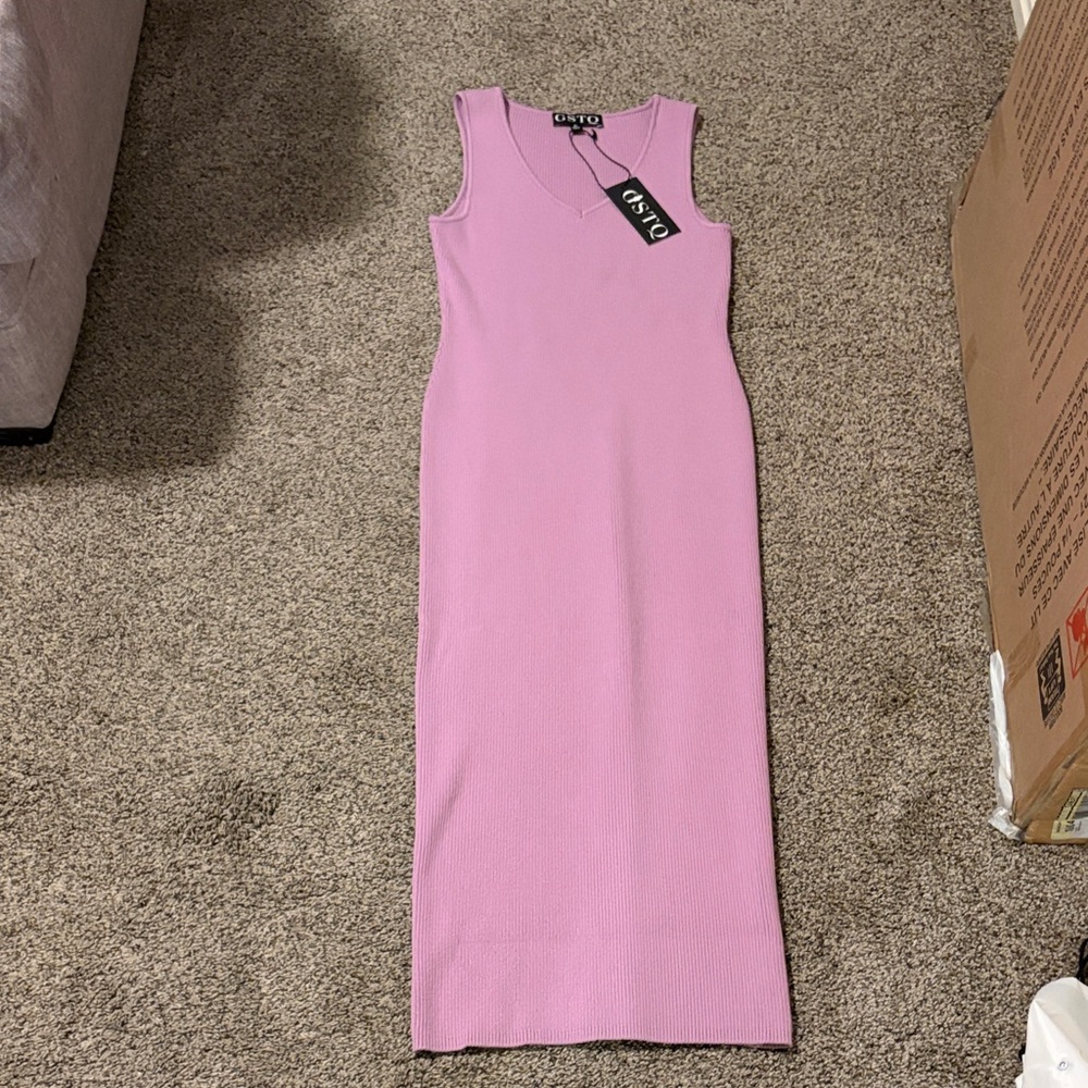 GSTQ Sleeveless Pink Ribbed Maxi Dress